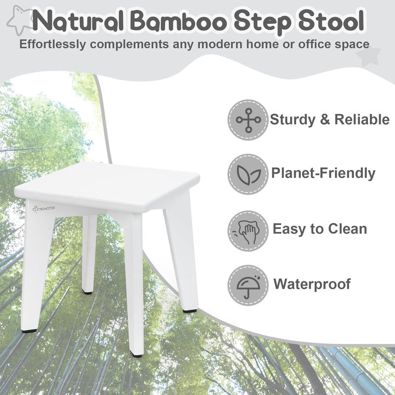 StrongTek Bamboo Step Stool for Kids and Adults, Sturdy and Versatile Short Foot Stool for Bathroom, Kitchen, Bedroom, Compact 10-inch Small Wood Stool, Plant Stand (White) - Image 2